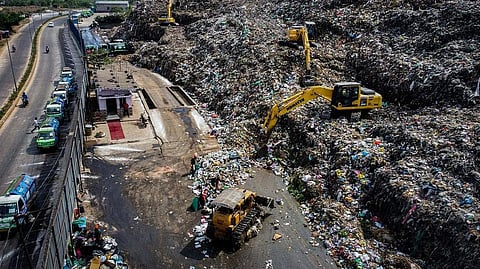 The garbage dump at the temporary transit station (TTS) of Bhubaneswar Municipal Corporation near Sainik School.
