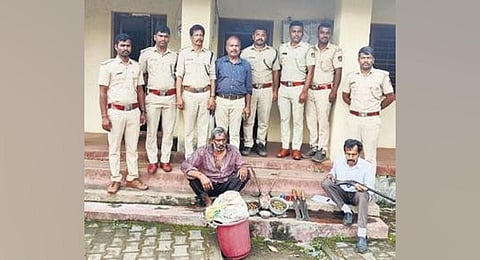The foresters have seized the deer meat, trophy and weapons used for the crime. (Photo | Express)