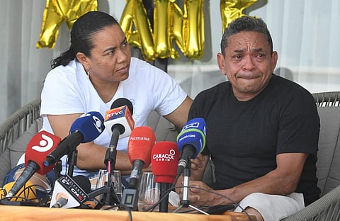 Luis Manuel Diaz, father of Liverpool's forward Luis Diaz, cries during a press conference at his house in Barrancas, Colombia on November 10, 2023. (Photo | AFP)