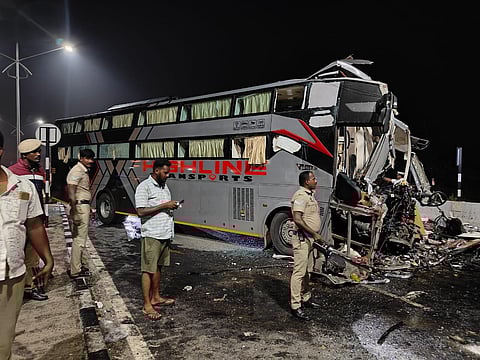 The SETC bus heading towards Chennai from Bangalore collided with an Omni bus coming in the opposite direction near Vaniyambadi. (Express)