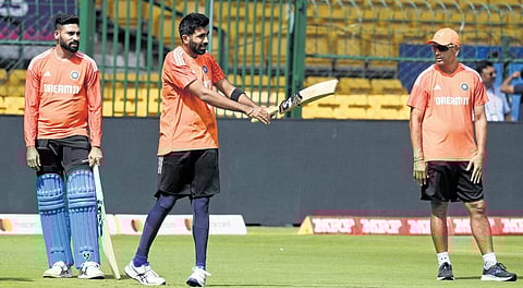 India pacer Jaspirt Bumrah (centre) spent a lot of time at the National Cricket Academy in the last twelve months. (Photo | Vinod Kumar T)