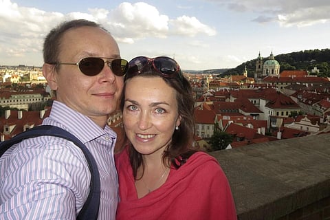 FILE - Pavel Butorin and his wife Russian-American journalist Alsu Kurmasheva pose for a photo in Prague, Czech Republic, Aug 14, 2013. (Photo | AP)