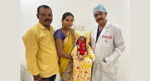 The three-day-old baby with its parents and the doctor. (Photo | Special Arrangement)