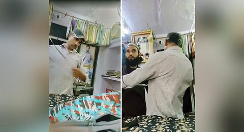 FILE - Kanhaiya Lal (L), a tailor working at his shop in Udaipur, before he was attacked by an assailant with a sharp weapon while his accomplice filmed the crime, June 28, 2022. (Photo | PTI)