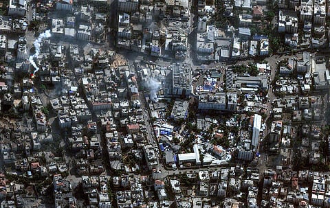 This image provided by Maxar Technologies shows al-Shifa hospital and surroundings in Gaza City, Saturday, November 11, 2023. (Photo | AP)