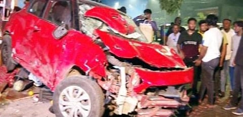 The mangled car after the accident in Anna Nagar on Monday | Express