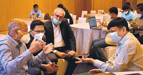 FILE - Special chief secretary (housing) Ajay Jain (right) with other dignitaries at the ‘eco-niwas samhita’ in Vijayawada. (Photo| Prasant Madugala, EPS)