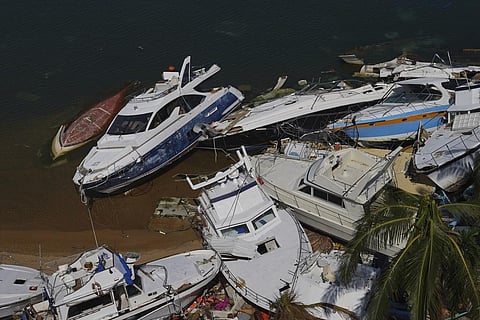 Boats lay in ruins after the passing of Hurricane Otis in Acapulco, Mexico, Sunday, Nov. 12, 2023. (Photo | AFP)