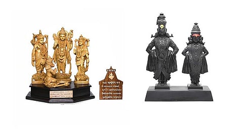 Ram Darbar statue (left); statues of Lord Laxmi Narayan Vitthal and Goddess Rukmini