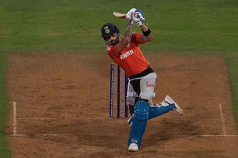 Virat Kohli practicing at the Wankhede Stadium ahead of the semi-final against New Zealand. (Photo | AP)