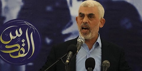 Yahya Sinwar, head of Hamas in Gaza, delivers a speech (File photo | AP)