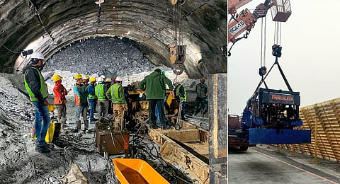 American Auger machine airlifted from Delhi.(Extreme Right)