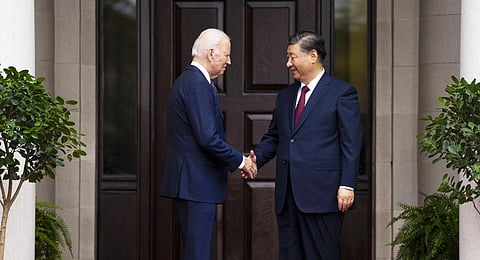 President Joe Biden greets China's President President Xi Jinping at the Filoli Estate in Woodside, Calif., Wednesday, Nov, 15, 2023.(Photo | AP)