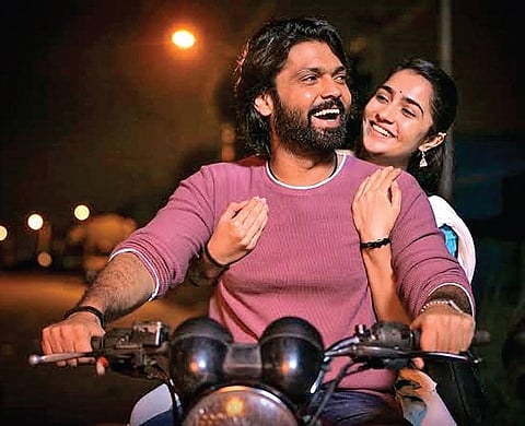 A still from Sapta Sagaradaache Ello starring actor Rakshit Shetty and Rukmini Vasanth.