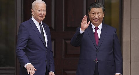 President Joe Biden greets China's President President Xi Jinping at the Filoli Estate in Woodside, Calif., Wednesday, Nov, 15, 2023.(Photo | AP)