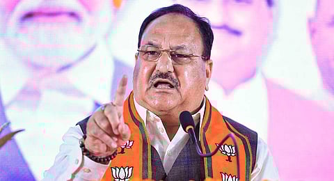 BJP National President J.P. Nadda speaks during the launch of the party's manifesto for the Rajathan Assembly elections, in Jaipur, Thursday, Nov. 16, 2023.(PTI)