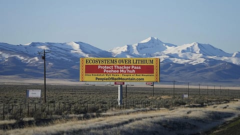 FILE - A billboard seen near the Fort McDermitt Paiute - Shoshone Indian Reservation, April 25, 2023. (Photo | AP)
