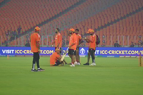 India players train ahead of the ODI World Cup final in Ahmedabad on Saturday. (Photo | Shiba Prasad Sahu, EPS)