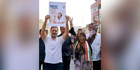 Congress MP Rahul Gandhi during his padayatra in Warangal on Friday