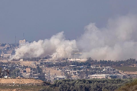 A picture taken from the border between Israel and Gaza shows smoke billowing during Israeli bombardment in the Gaza Strip. (Photo | AFP)