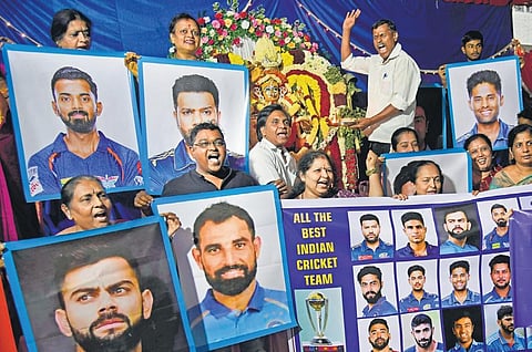 Fans offer prayers and perform puja in Bengaluru on Saturday for the Indian team’s victory in the World Cup final on Sunday | Vinod kumar T