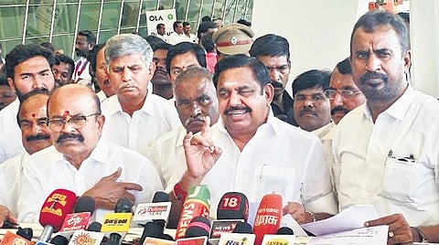 AIADMK General Secretary Edappadi K Palaniswami talking to newspersons at Coimbatore International Airport on Saturday | Express