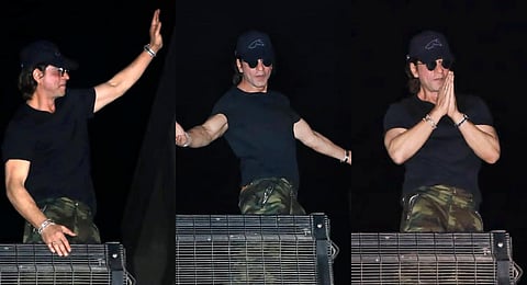 Actor Shah Rukh Khan interacts with his fans on his birthday, at Mannat in Bandra, in Mumbai, on Nov. 2, 2023. (PTI)