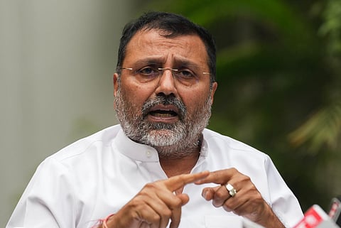 BJP MP Nishikant Dubey addresses a press conference, in New Delhi, Thursday, Nov. 2, 2023. (PTI)