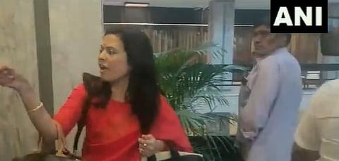 TMC MP Mahua Moitra leaving the Lok Sabha Ethics Committee meeting (ANI Video grab)