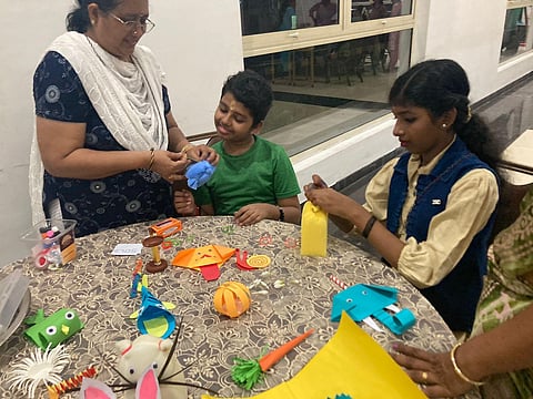 The paintings graced an exhibition, titled TATTVA 2023 organised by V-Excel Educational Trust. (Photo | Express)