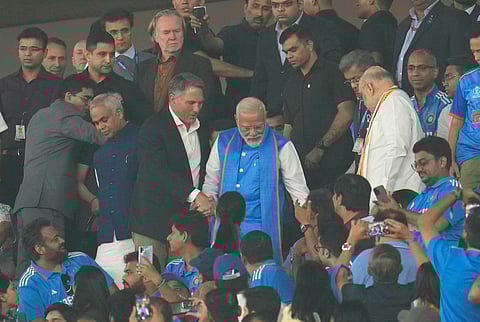 Indian Prime Minister Narendra Modi arrives to watch the ICC Cricket World Cup final between India and Australia at the Narendra Modi Stadium. (Photo | AP)