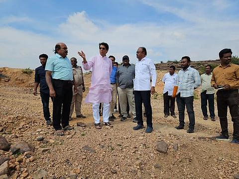 Finance Minister Buggana Rajendranath Reddy was inspecting a site where National Law University will be constructed at Jagannath Gattu in Kurnool city outskirts on Sunday. (Photo |Â Express)