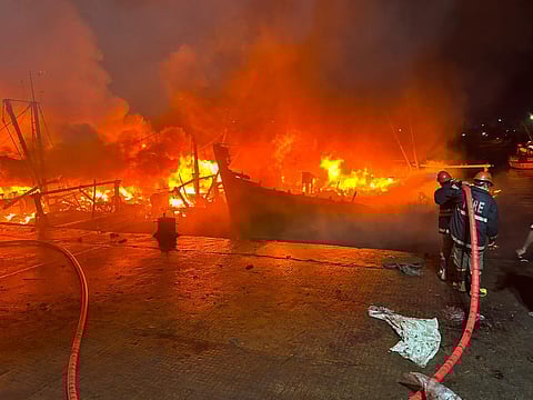 The fire that gutted 36 boats in Visakhapatnam.