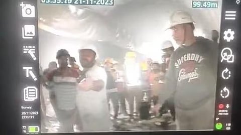 First visuals of workers stuck inside the collapsed Silkyara tunnel in Uttarkashi, Uttarakhand. (Videograb)