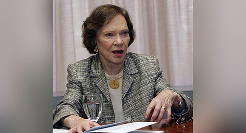 Former first lady Rosalynn Carter at the 21st annual Rosalynn Carter Symposium on Mental Health Policy at the Carter Center, Nov. 3, 2005, in Atlanta. (File Photo | AP)