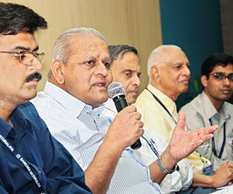 Sankara Nethralaya founder Dr S S Badrinath addressing a press conference in the city on Monday.