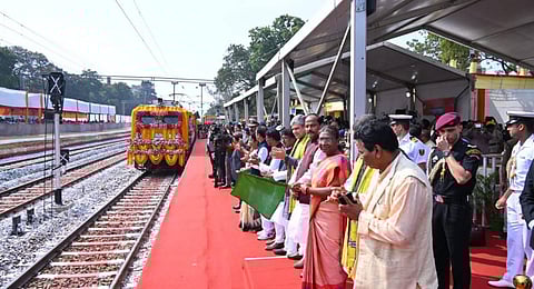 President Droupadi Murmu flagged off a new train at Badampahar railway station.
