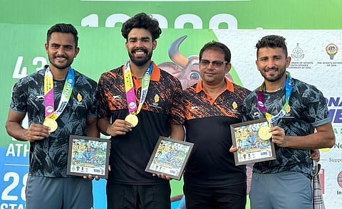 Sandeep Sangwan (second from right) with his players. (Photo | Express)