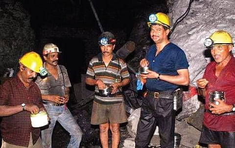 Singareni Collieries coal workers at one of the underground coal mines in Godavarikhani. (Photo | EPS)