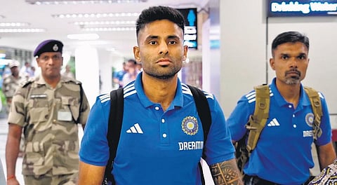 Surya Kumar Yadav, the captain of T20 Indian cricket team, arrives at Thiruvananthapuram International Airport on Friday ahead of the match against Australia on Sunday.