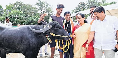 Union Minister Shobha Karandlaje at the 50th year celebration of Tulu Koota at Palace Grounds.