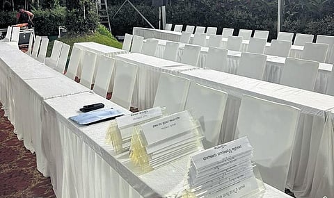 Counters set up for the day-long Janata Darshan