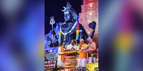 Prime Minister Narendra Modi during 'Koti Deepotsavam' programme in Hyderabad. (Photo | PTI)