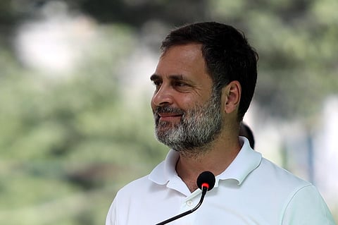 FILE - Congress leader Rahul Gandhi during a public meeting at Nampally ahead of Telangana Assembly elections, in Hyderabad. (Photo | Sri Loganathan Velmurugan)