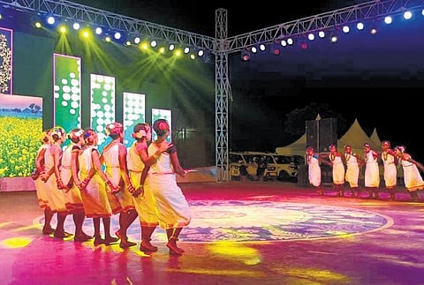 Artistes from Koraput performing Dhemsa dance on the last day of the fest | Express