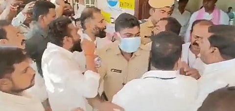 A scuffle broke out at a polling booth in Jangaon, Telangana on polling day on Nov 30, 2023. (Videograb)