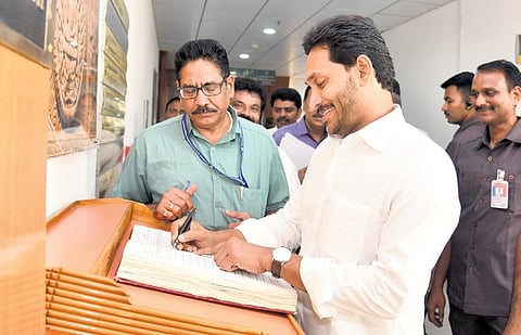 CM Jagan at the Secretariat in Velagapudi on Friday | Express