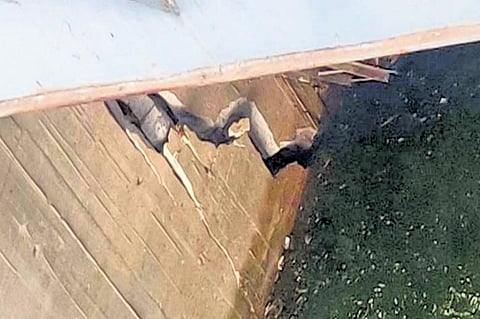 In this picture that forms part of the NDSA report, a huge crack is seen in Pier No. 20 of the 7th block of the Medigadda barrage.