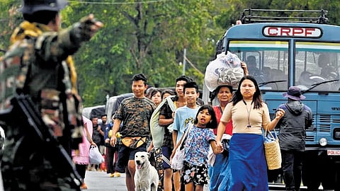 People fleeing Manipur during the conflict between the Meitei and Kuki tribes earlier this year.
