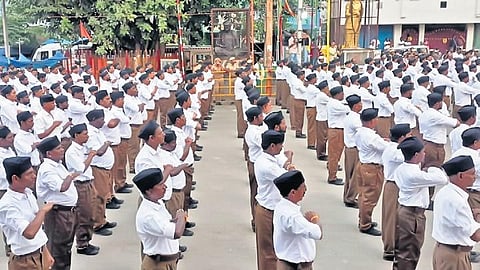 File image of an RSS rally and public meeting held at Kallakurichi in Tamil Nadu on November 2022. (Photo| Express)